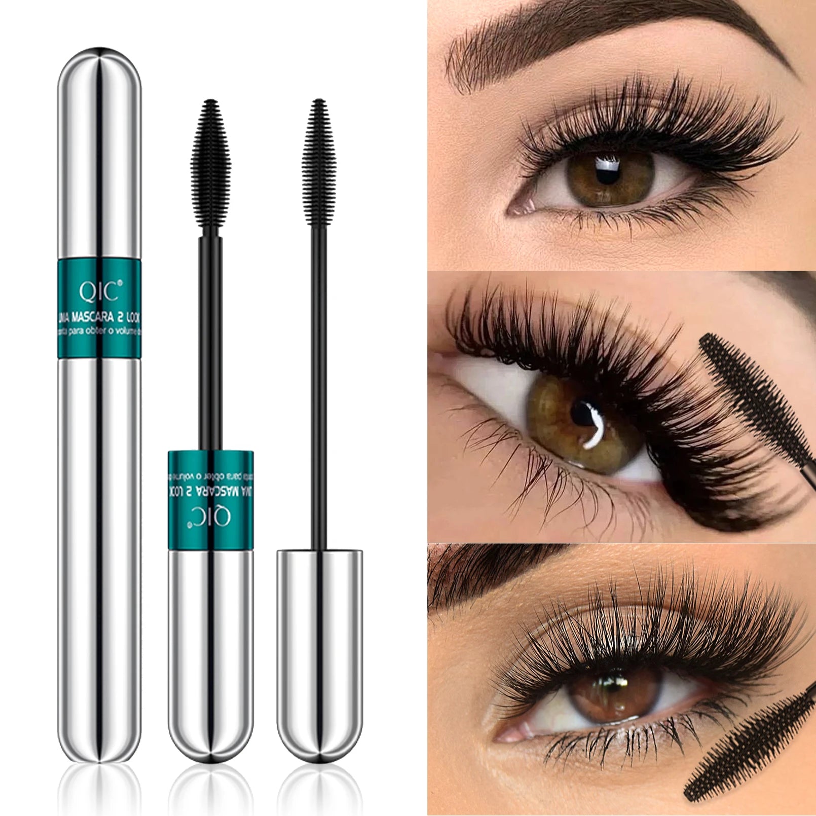 InjFiber-Mascara imperméable double en un, extension de cils, noir, optique, allongement des cils, cosmétiques