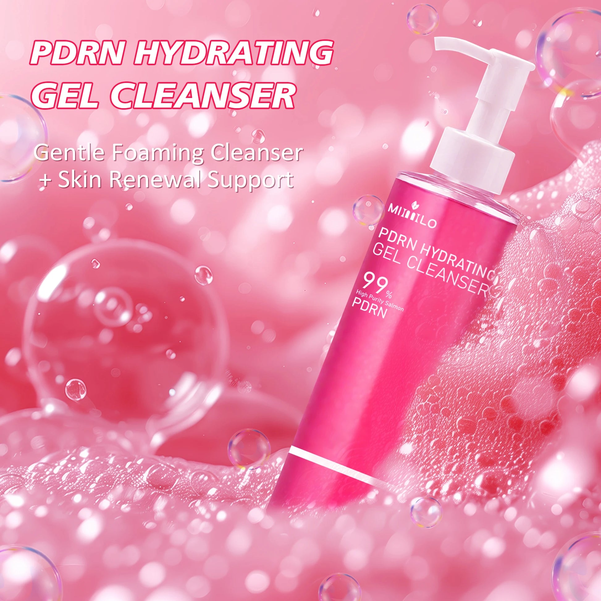 DNA PDRN Gel nettoyant pour la mousse rose de saumon, contenant du PDRN, contrôle l’huile, élimine les points noirs, nettoie en profondeur, n’est pas irritant