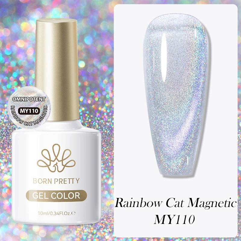 BORN PRETTY 10ml Gold Water Light Cat Magnetic Gel Polish Spaking Glitter Crystal Black Soak Off UV LED Vernis Manucure