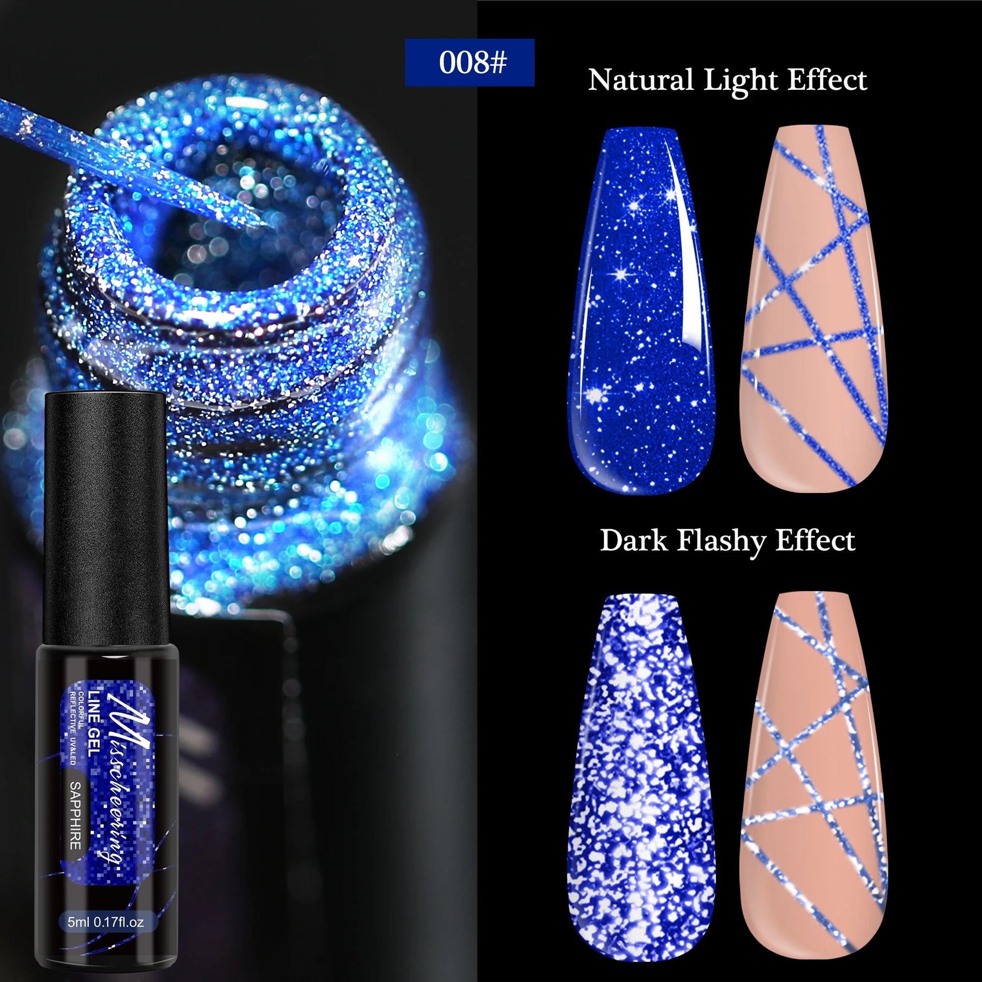 Gold Silver Glitter Liner Gel Nail Polish Super Bright Sparkling Glow In Dark French Line Semi Permanent Nail Painting UV Gel