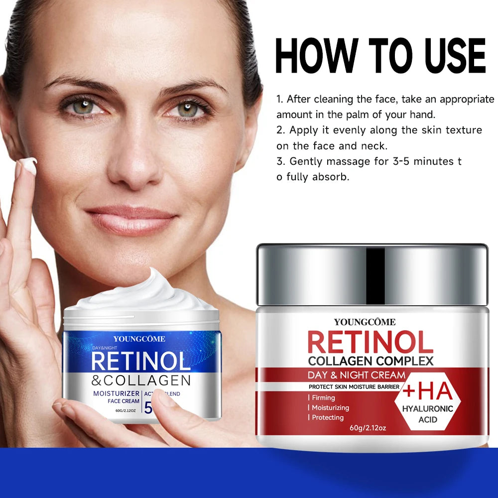 Ensemble d'essence de crème pour le visage au rétinol, verrouille dans l'humidité, répare la peau, lisse les rides, augmente l'élasticité pour la peau plus jeune et plus saine