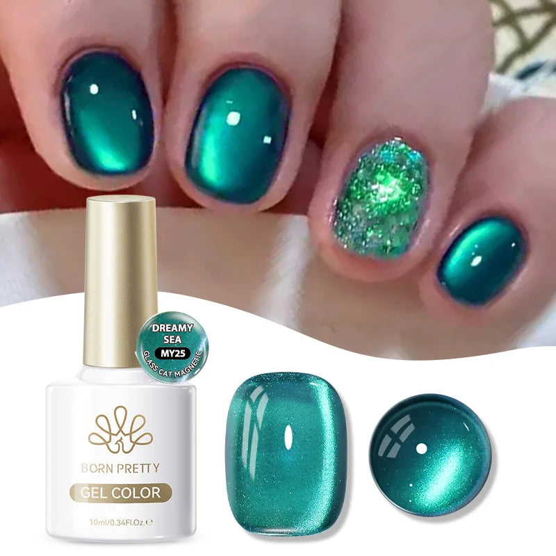 BORN PRETTY 10ml Gold Water Light Cat Magnetic Gel Polish Spaking Glitter Crystal Black Soak Off UV LED Vernis Manucure