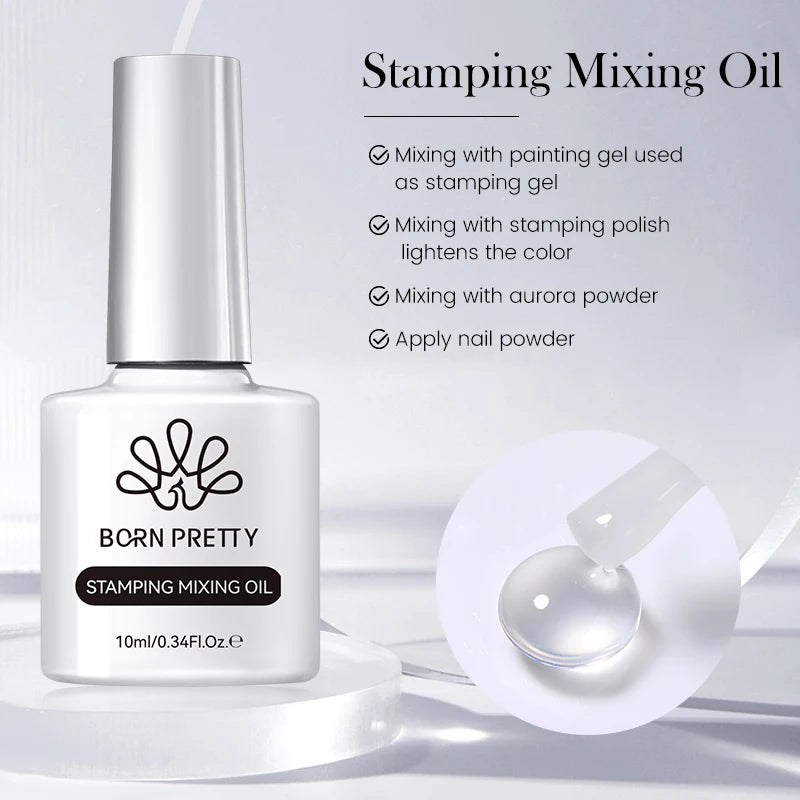 BORN PRETTY 10ml Estampage Mélange Huile Peinture Gel Estampage Vernis Poudre Mélange et Application Poudre à ongles Plaque d’estampage Outils