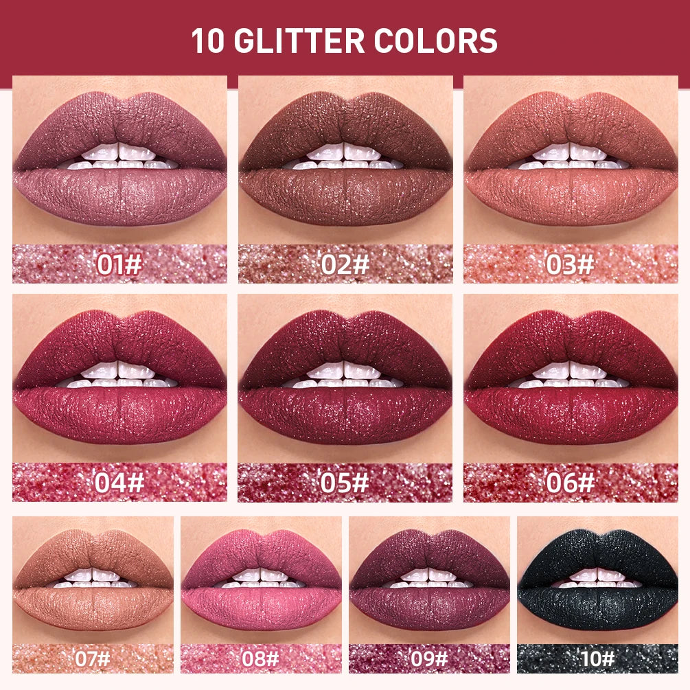 QIBEST diamant liquide rouge à lèvres hydratant longue durée violet scintillant imperméable brillant à lèvres cosmétiques mat paillettes rouge à lèvres