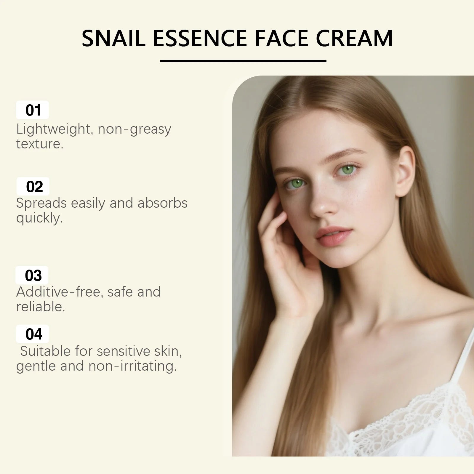Crème hydratante pour le visage d’escargot 99 % d’essence d’escargot Acide hyaluronique 20 % de lifting raffermissant de la peau Barrière de réparation Soins de la peau 60g