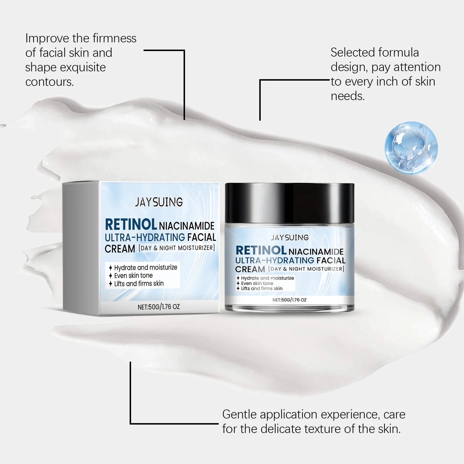 Hydratant pour le visage à la niacinamide, à l'acide hyaluronique, au rétinol, réparateur, barrière cutanée, crème hydratante longue durée de jour et nuit