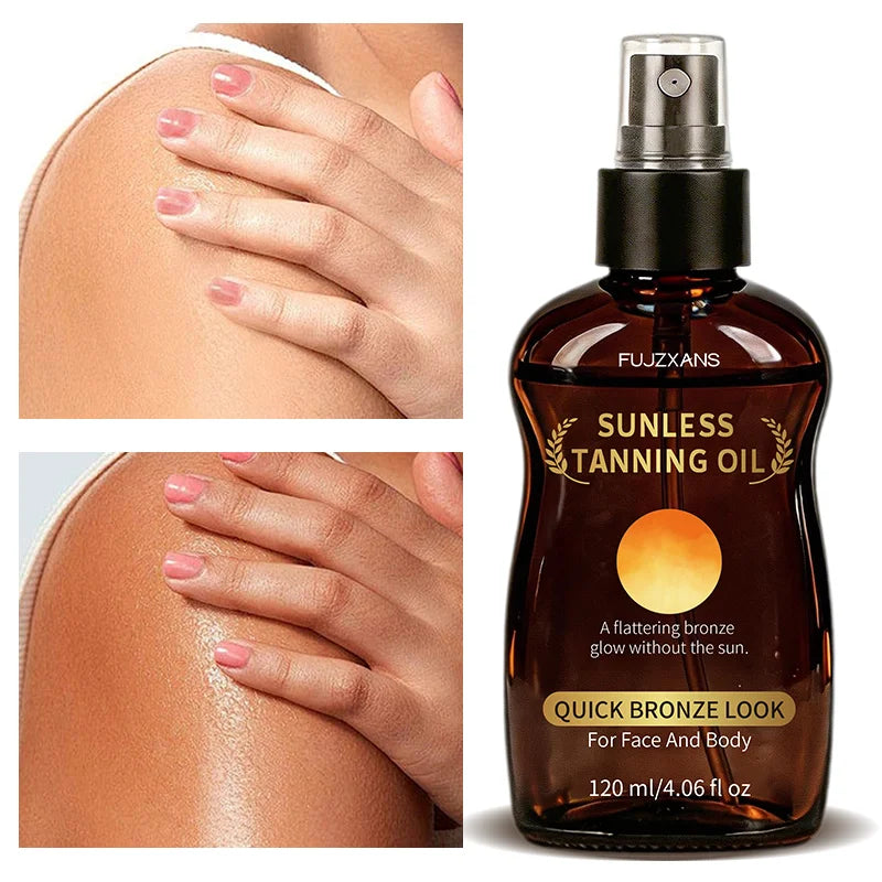 Huile bronzante sans soleil en spray : crée rapidement un teint hâlé, unifie le teint, illumine le complexion. Convient pour le visage et le corps