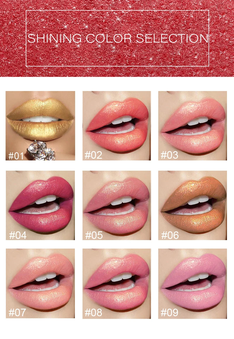 Rouge à lèvres brillant doré tube noir, rouge à lèvres hydratant perle 9 couleurs disponibles
