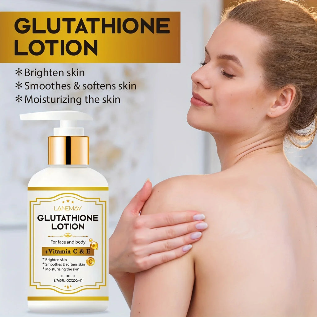 Loción de glutatión con vitamina C y E - Aclarante, humectante e hidratante para rostro y cuerpo para pieles secas y agrietadas de color beige claro, sin parabenos