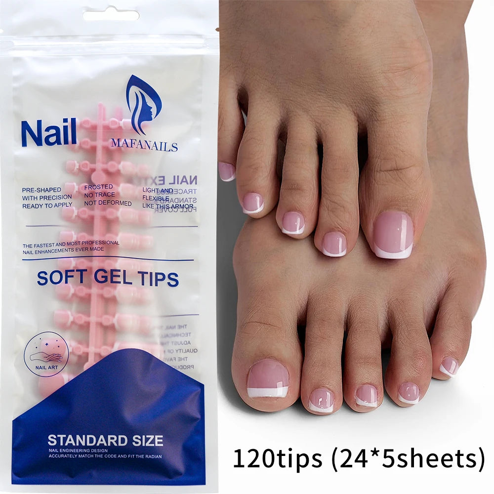 120 pièces/boîte pointe française ongles à pression système de couleur rose forme carrée ongles de pied longueur courte finition brillante faux ongles
