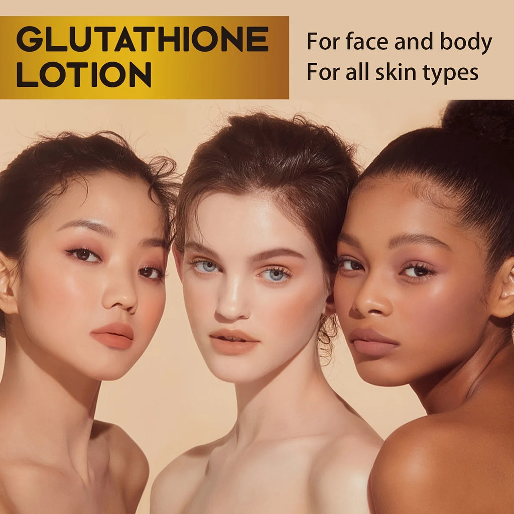 Loción de glutatión con vitamina C y E - Aclarante, humectante e hidratante para rostro y cuerpo para pieles secas y agrietadas de color beige claro, sin parabenos