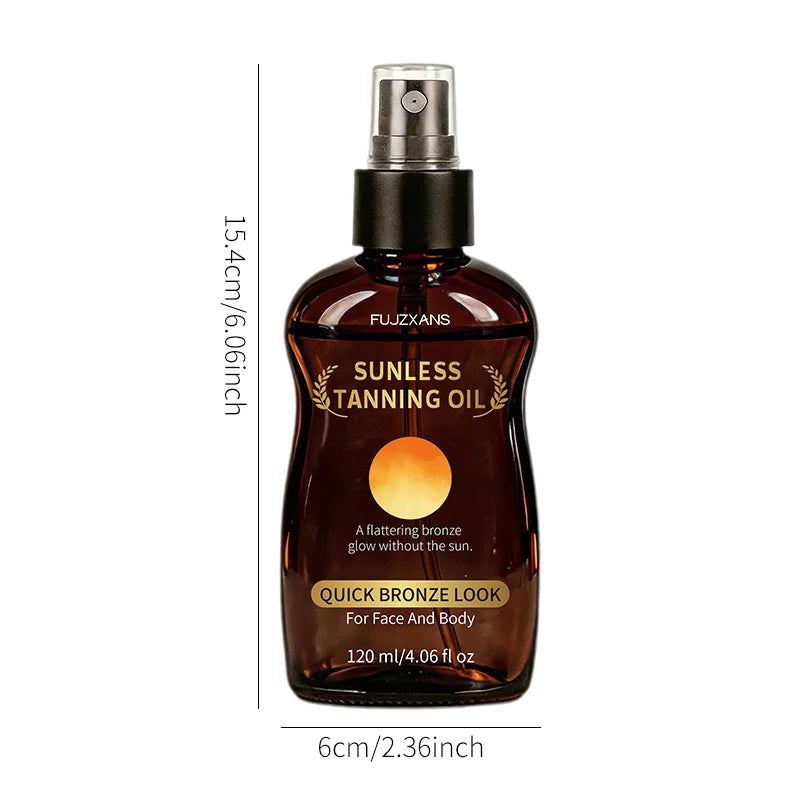 Huile bronzante sans soleil en spray : crée rapidement un teint hâlé, unifie le teint, illumine le complexion. Convient pour le visage et le corps