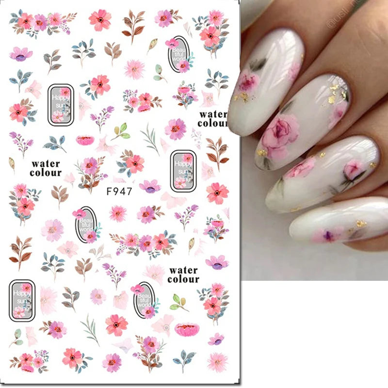 Autocollants 3D pour art des ongles , rose clair, violet, pétales de fleurs, décalcomanies pour décoration de manucure, salon de beauté, été