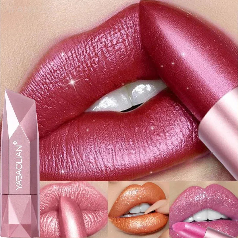 Rouge à lèvres rose rose diamant nude rouge à lèvres imperméable à paillettes nacrées longue durée rouge à lèvres en velours paillettes dorées paillettes métalliques maquillage