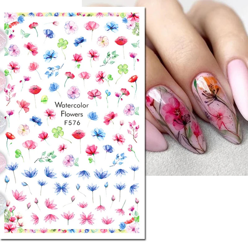 Autocollants 3D pour art des ongles , rose clair, violet, pétales de fleurs, décalcomanies pour décoration de manucure, salon de beauté, été