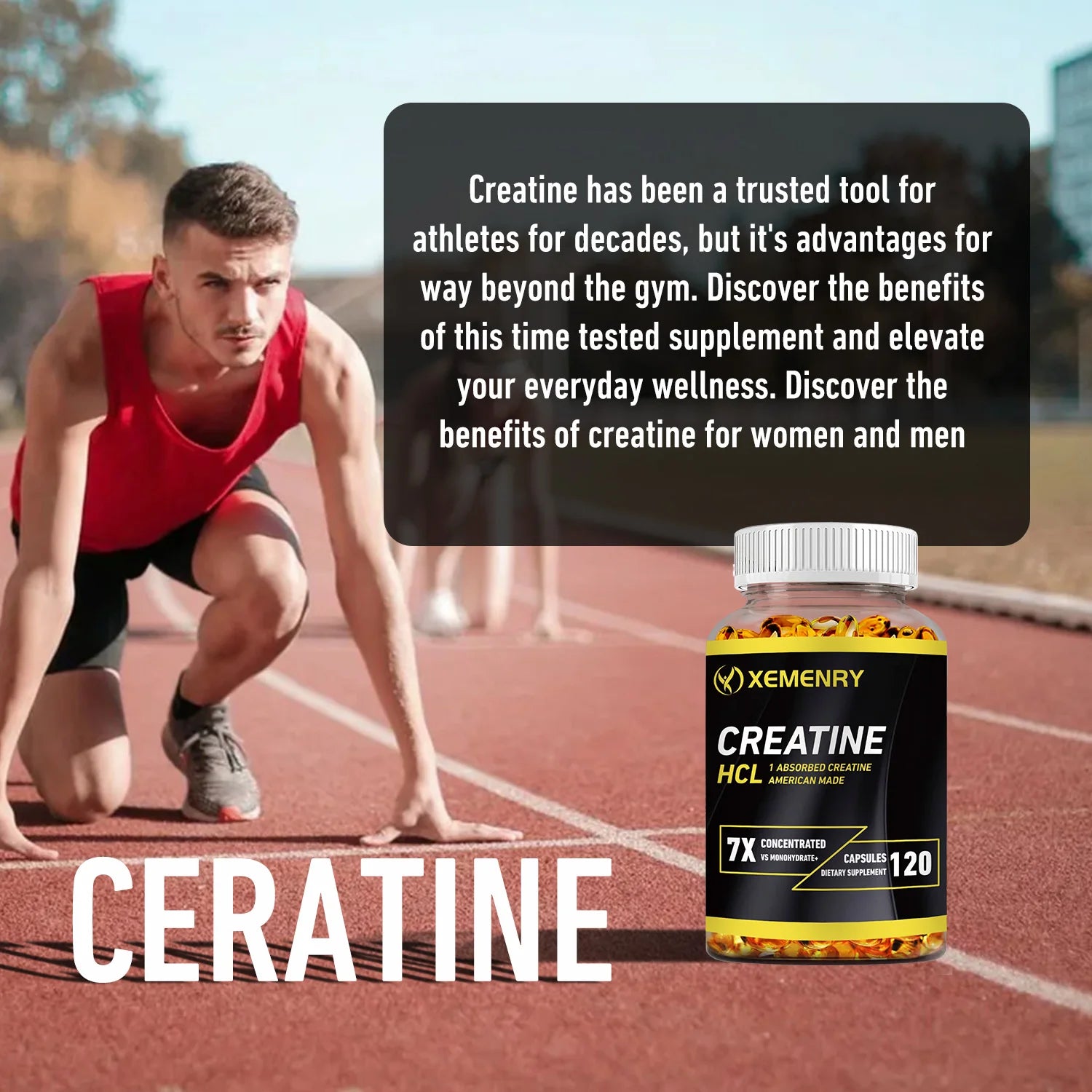 Creatine HCl - Améliore l'endurance énergétique et la masse musculaire, performances athlétiques améliorées - 120 gélules