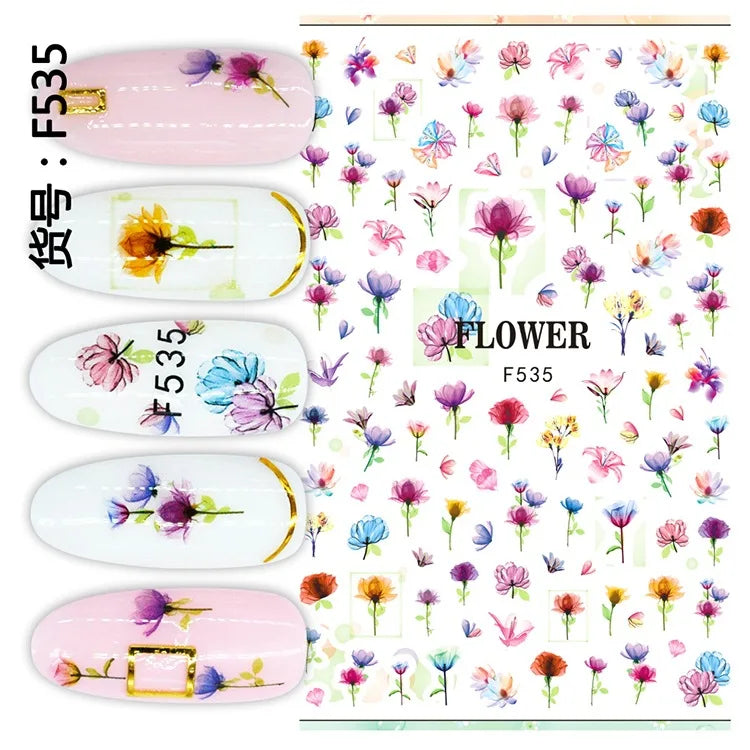 Autocollants 3D pour art des ongles , rose clair, violet, pétales de fleurs, décalcomanies pour décoration de manucure, salon de beauté, été