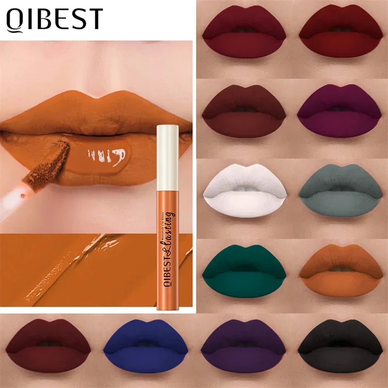 QIBEST 24 couleurs Rouge à lèvres liquide mat Imperméable Velours longue durée Brillant à lèvres rouge Teinte Maquillage Rouges à lèvres cosmétiques Brillants à lèvres