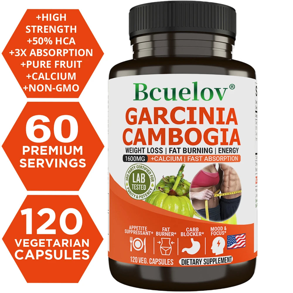 Capsule Bcuelov Garcinia Cambogia pour femmes et hommes, combustion des graisses, nettoyage intestinal, supplément de gestion du poids, NON-GMO