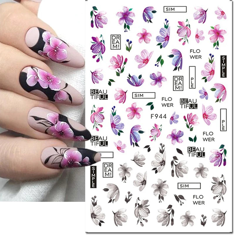 Autocollants 3D pour art des ongles , rose clair, violet, pétales de fleurs, décalcomanies pour décoration de manucure, salon de beauté, été