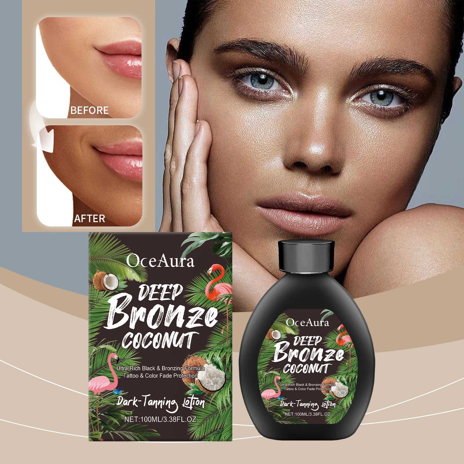 Lotion bronzante à la noix de coco, autobronzant, rehausseur de bronzage, booster d'assombrissement, hydratant, brun doré sexy, lotion autobronzante