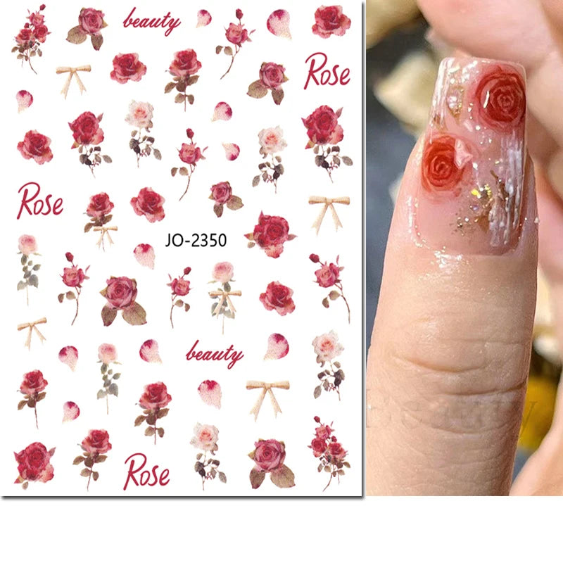 Autocollants 3D pour art des ongles , rose clair, violet, pétales de fleurs, décalcomanies pour décoration de manucure, salon de beauté, été