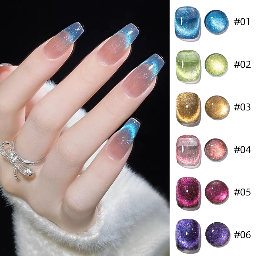Ensemble de 6 vernis à ongles en gel œil de chat, vernis à ongles magnétique réfléchissant et bâton, tremper le vernis à ongles en gel œil de chat Manucure Nail Art Gift F