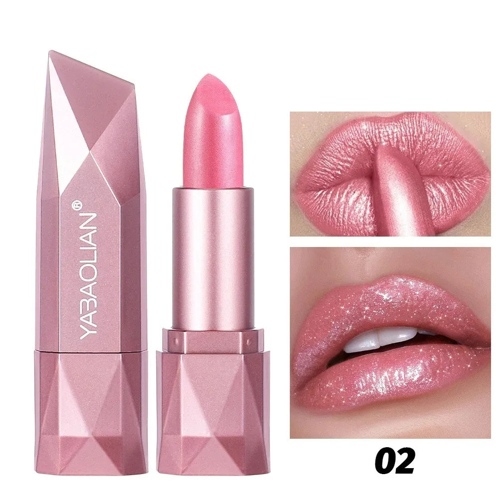 Rouge à lèvres rose rose diamant nude rouge à lèvres imperméable à paillettes nacrées longue durée rouge à lèvres en velours paillettes dorées paillettes métalliques maquillage